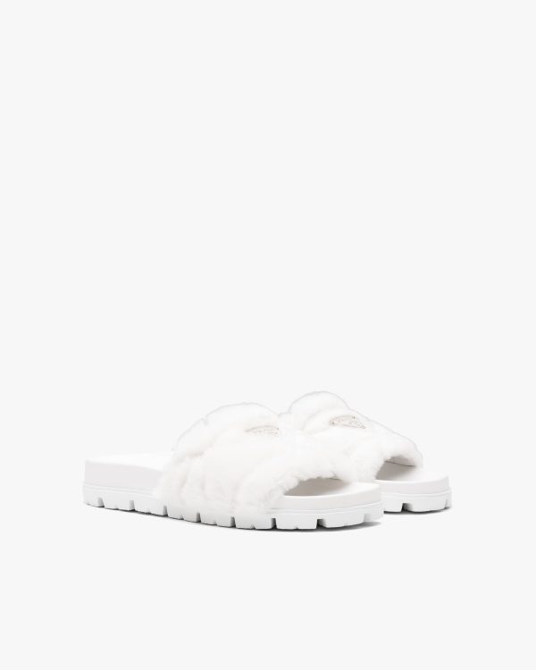 White Shearling slides