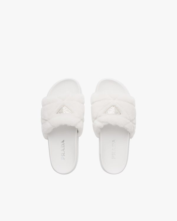 White Shearling slides - Image 4