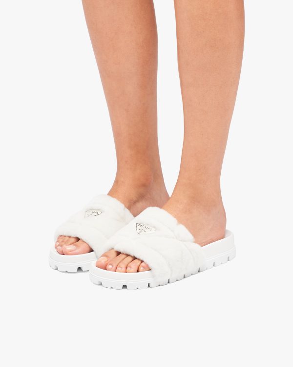 White Shearling slides - Image 5