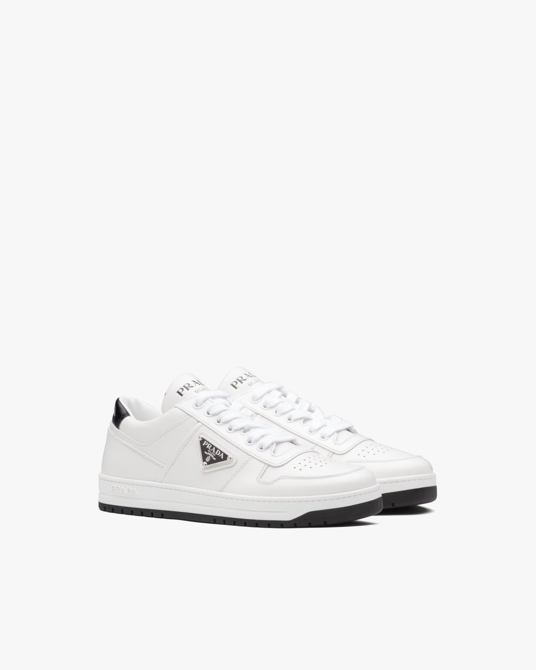White/black Downtown perforated leather sneakers - Fake Prada Store