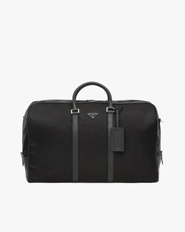 Black Re-Nylon and Saffiano leather duffle bag