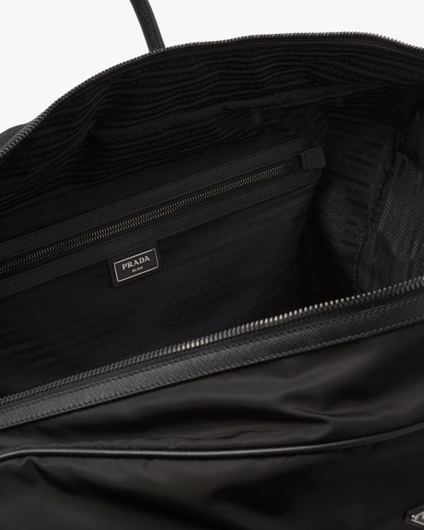 Black Re-Nylon and Saffiano leather duffle bag - Image 5
