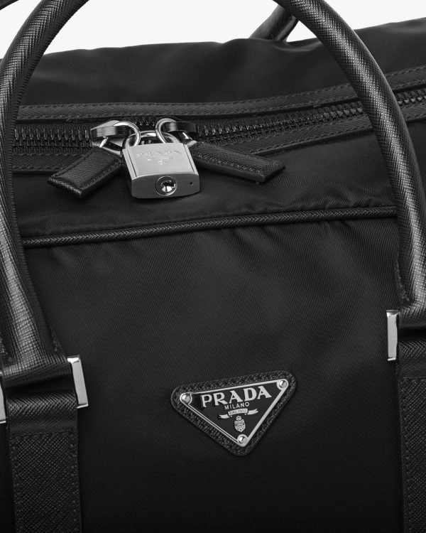 Black Re-Nylon and Saffiano leather duffle bag - Image 6