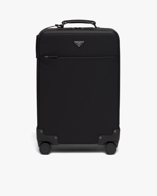 Black Re-Nylon and Saffiano leather trolley