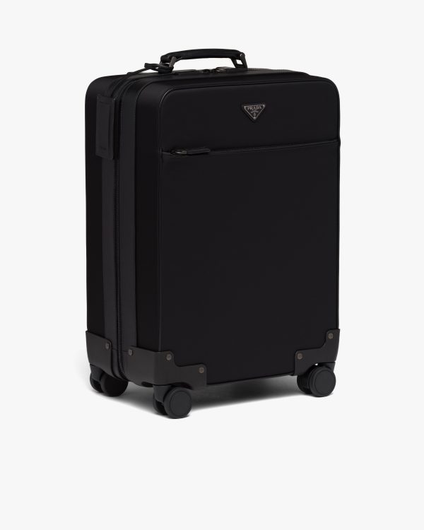 Black Re-Nylon and Saffiano leather trolley - Image 3