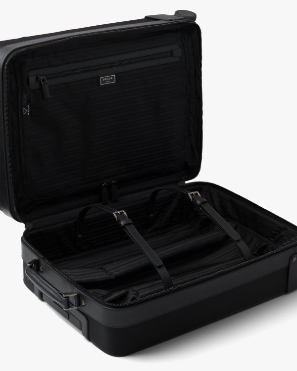 Black Re-Nylon and Saffiano leather trolley - Image 5