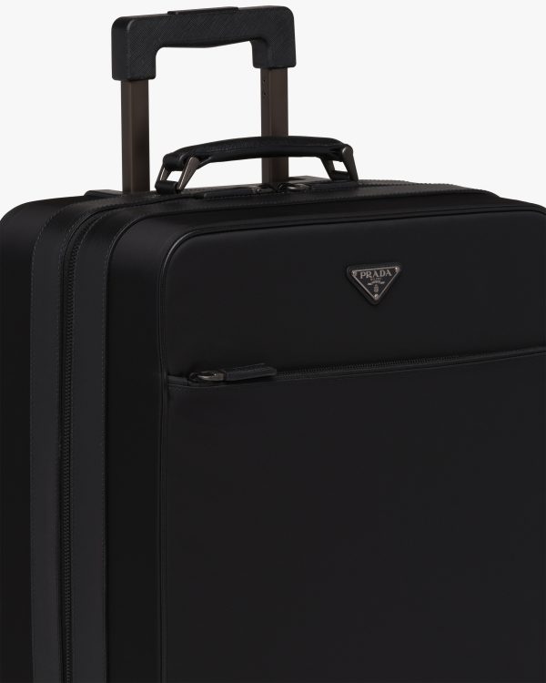 Black Re-Nylon and Saffiano leather trolley - Image 6