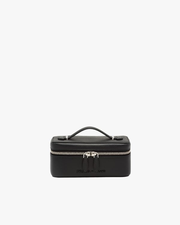 Black/astral Blue Small Saffiano leather pouch