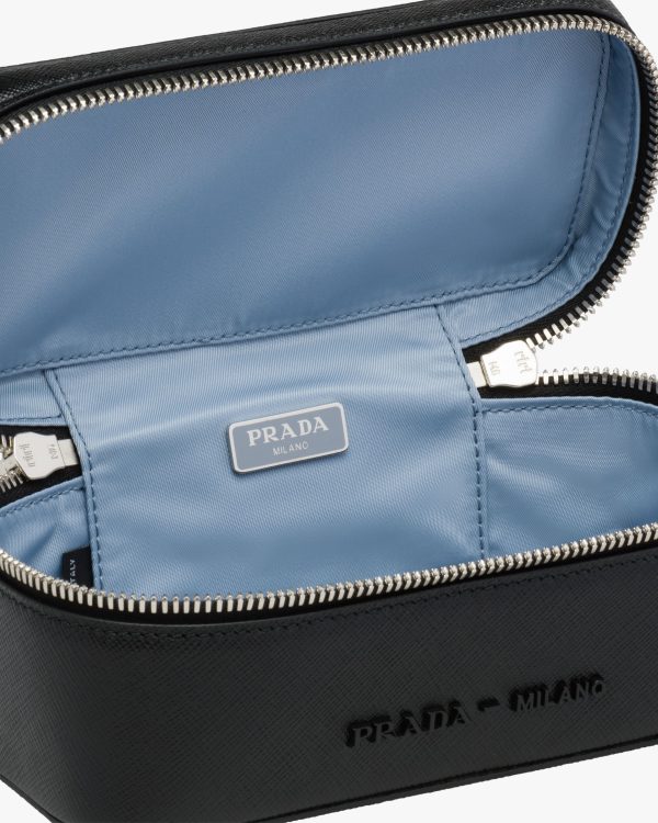 Black/astral Blue Small Saffiano leather pouch - Image 2