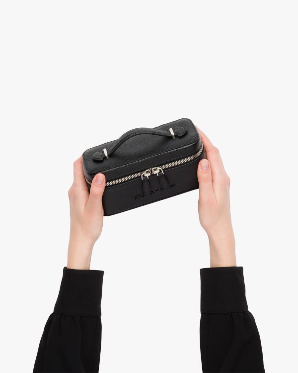 Black/astral Blue Small Saffiano leather pouch - Image 3