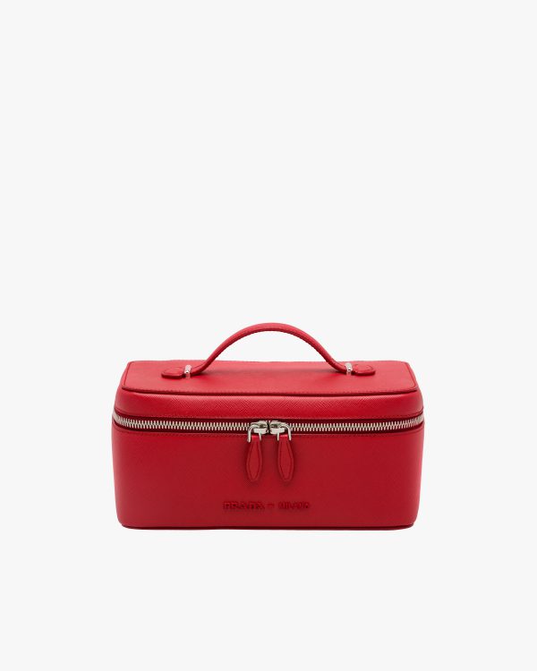 Fiery Red/astral Blue Medium Saffiano leather pouch