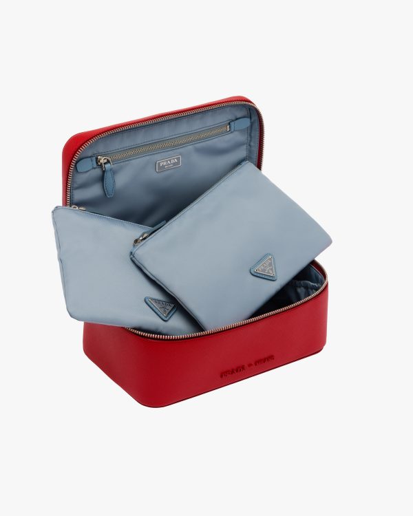 Fiery Red/astral Blue Medium Saffiano leather pouch - Image 2