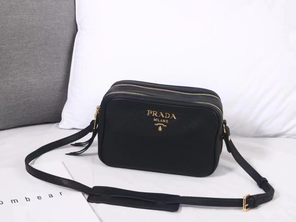 Black Prada Flou leather bag with shoulder strap Gold Hardware