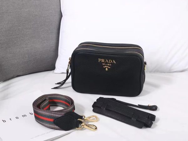 Black Prada Flou leather bag with shoulder strap Gold Hardware