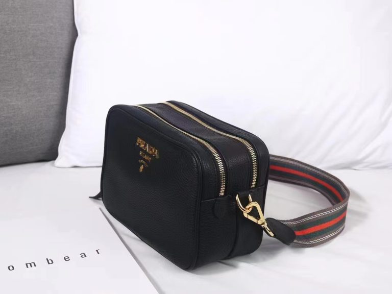 Black Prada Flou leather bag with shoulder strap Gold Hardware